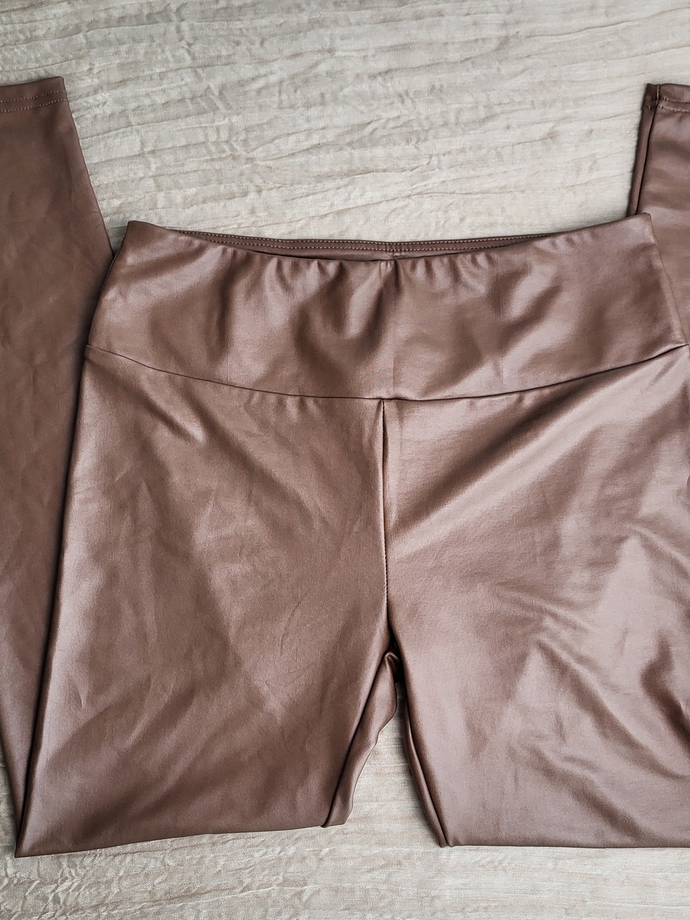 Women's, High-Waist Faux Leather Leggings — Brown, Size M